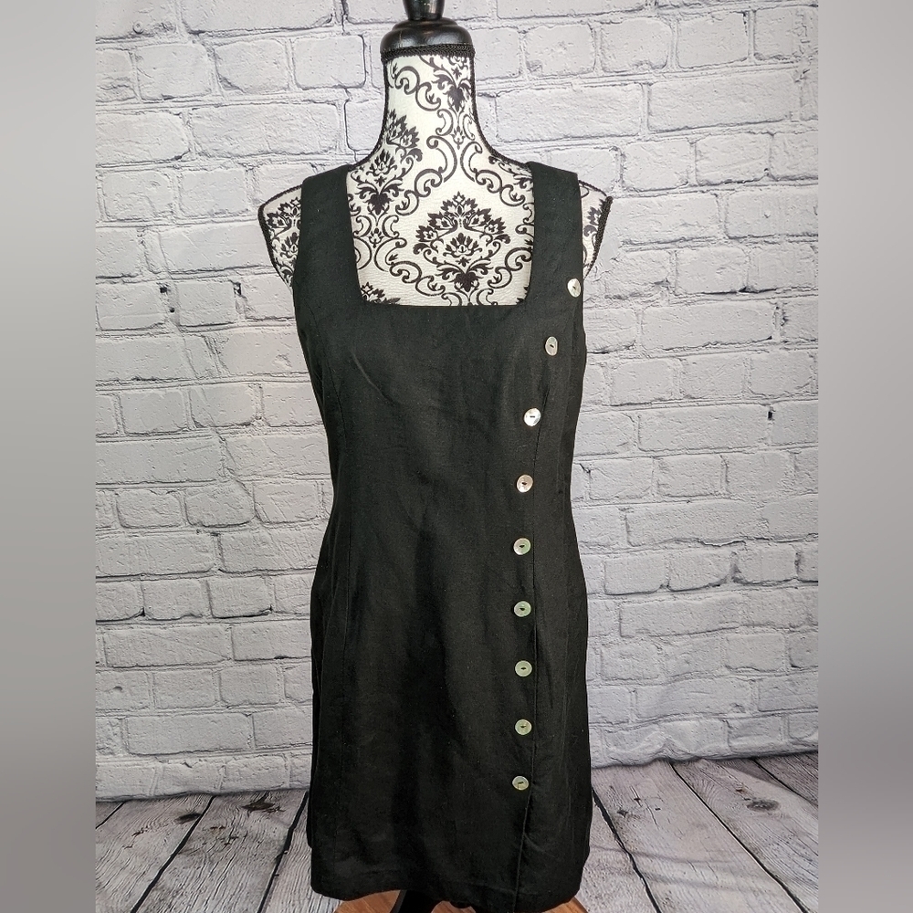 Spiegel womens sleeveless lined faux button sz 8 dress linen blend zip back bb19
